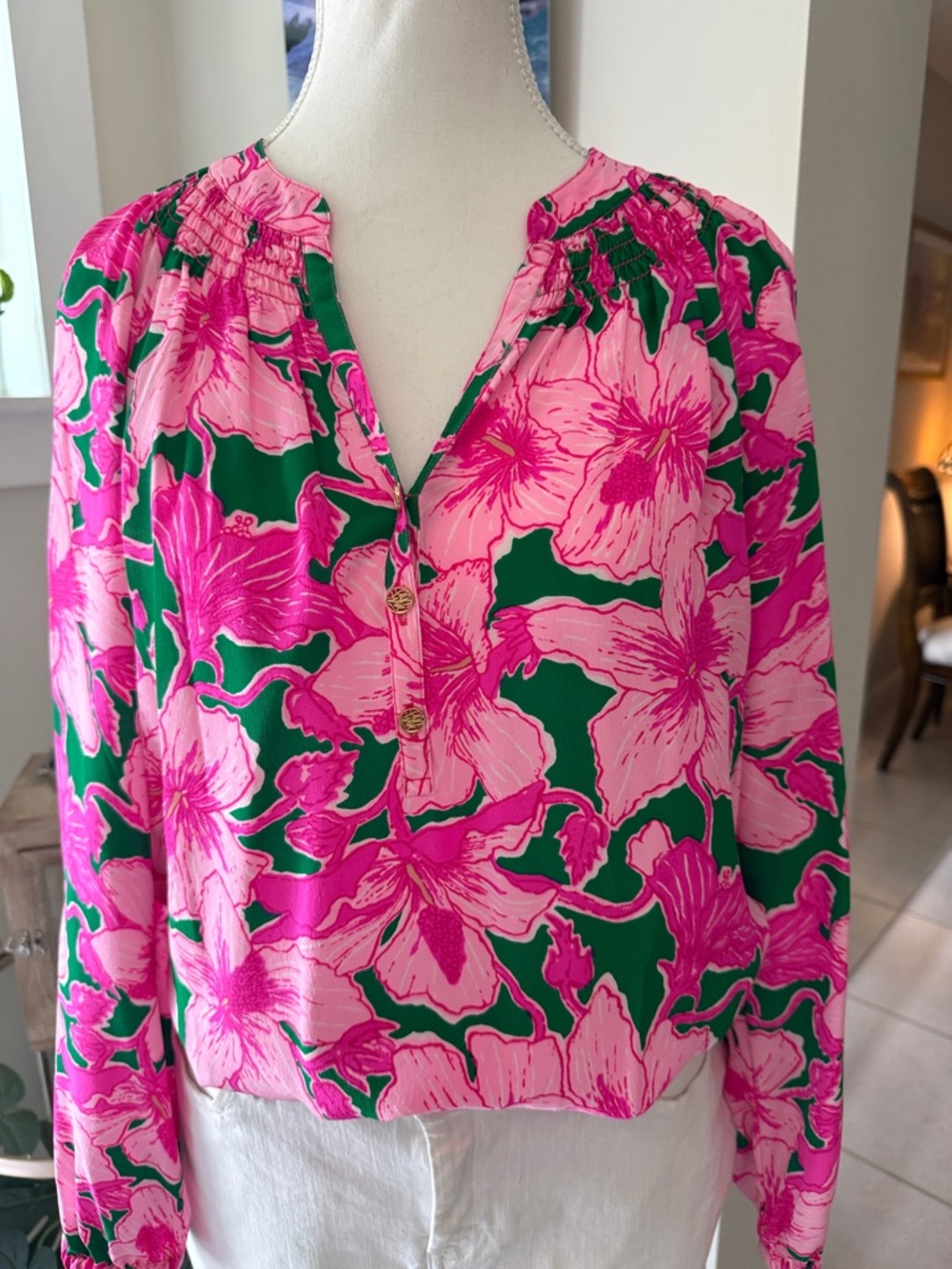 Lilly Pulitzer Pink and Green Floral Blouse